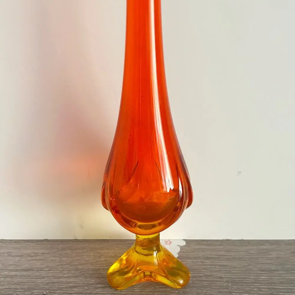VTG Viking Amberina Swung Glass Footed Three Toed Draped 13” Tall Vase, It Glows